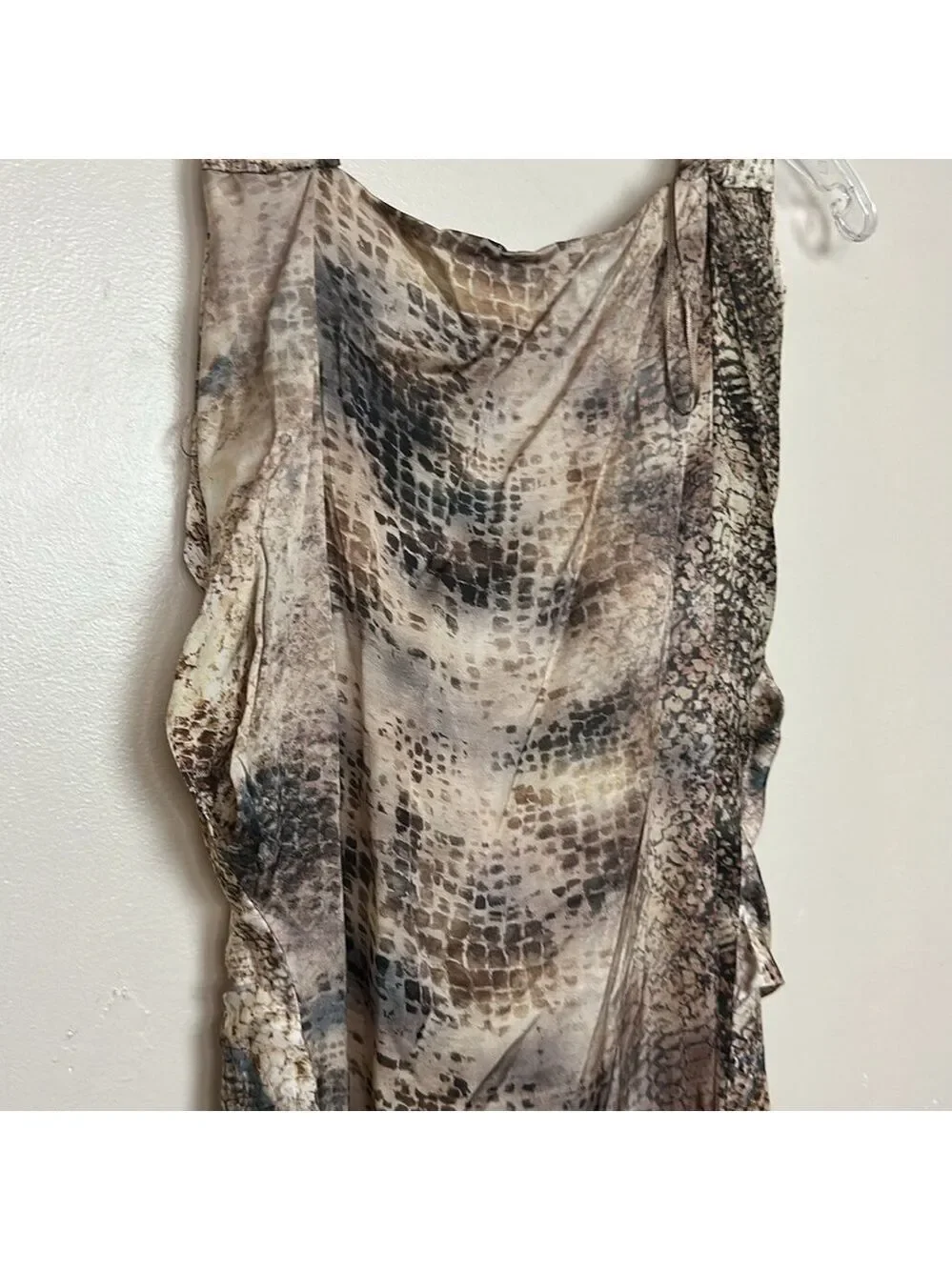 Zara Sleeveless Snake Print Satin Draped Low Back Midi Summer Dress - Picture 13 of 15